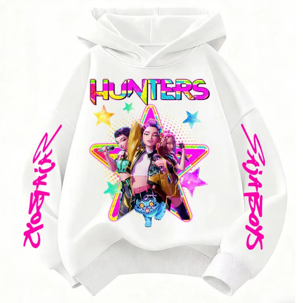 KPop Demon Hunters Huntrix Girls Sweatshirts Spring Fall Boys Children Hoodies Long Sleeves T-shirt Jacket Toddler Kids Clothes