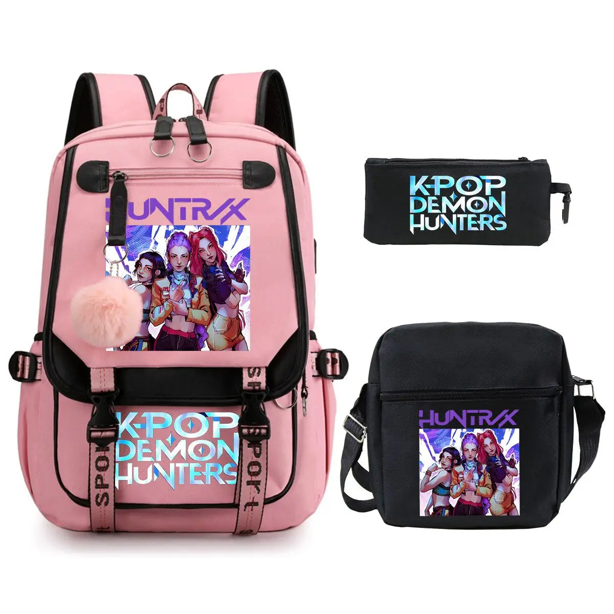 KPop Demon Hunters Backpack Shoulder Bag Pencil Case Three Piece Set Children Fashion Casual SchoolBag Saja Boys Travel Backpack
