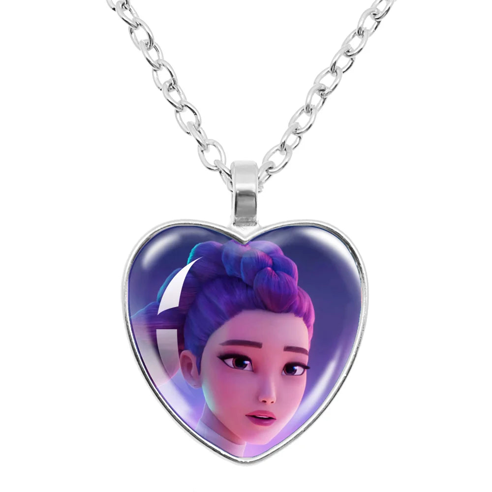 Rumi Zoey Mira Heart Glass Pendant Necklaces KPop Demon Hunters sajaboy Charm Necklace Fans Jewelry Accessories Cosplay Gift