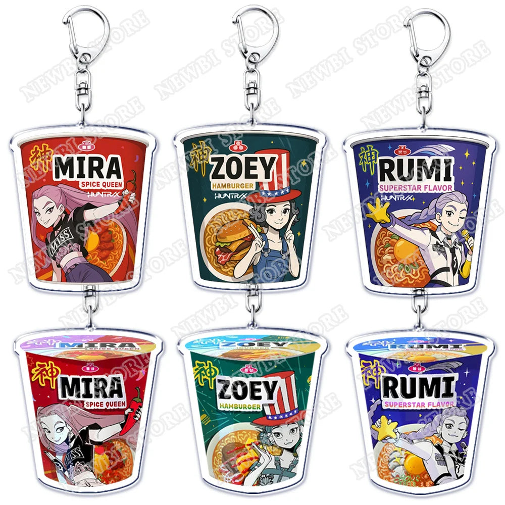 Kpop Demon Girls Huntrix Saja Boys Keychains for Accessories Bag Marcus Rumi Zoey Jinu Ramen Ramyeon Keyring Jewelry Fans Gift