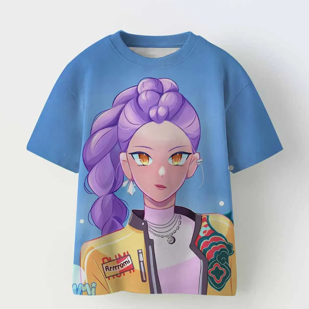 KPop Demon Hunters Tiger Girls Boys T Shirt K-Pop Demon Hunters Children's Clothing T-shirts Cute Cartoon Print Tee Tops