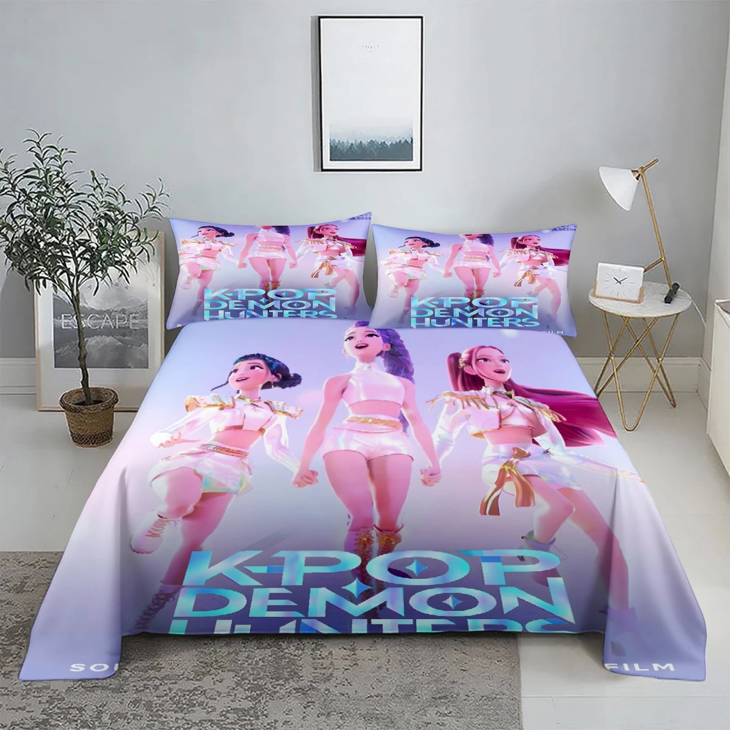 K-Pop D-Demon Hunters 3D Digital Flat sheet set Printing Bedroom Bed Sheet Pillowcase Bedding Kit for Home Decor
