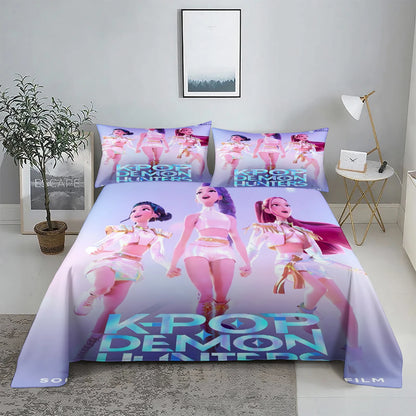 K-Pop D-Demon Hunters 3D Digital Flat sheet set Printing Bedroom Bed Sheet Pillowcase Bedding Kit for Home Decor