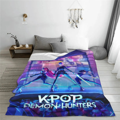 K-Pop Devil Hunter Blanket Is Suitable For Home Bedding And School Bedding. It Is A Must-Have Flannel Gift For Dormitories