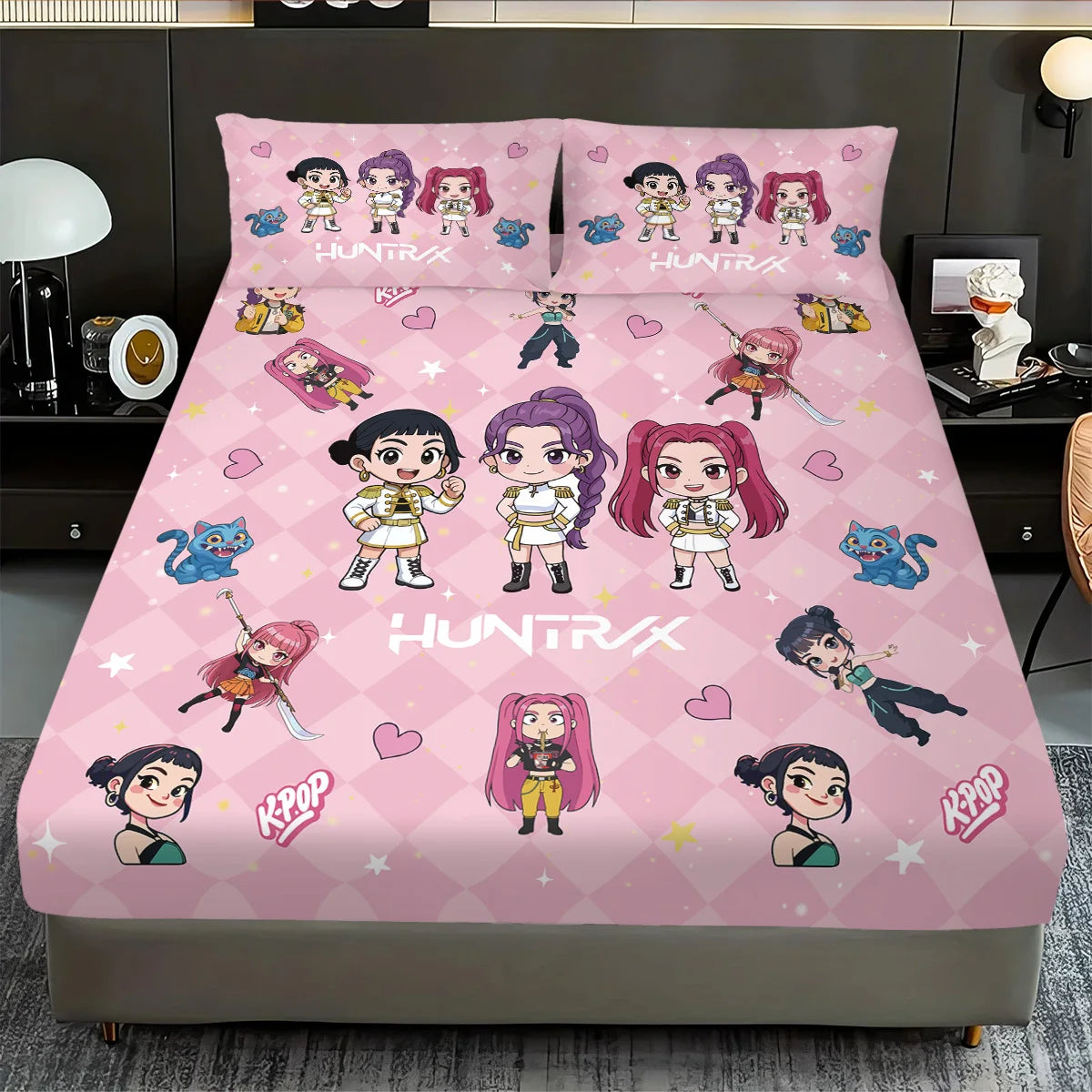 3pcs K-Pop Demon Hunters Printed Chipless Bed Sheet Set Multi Size Soft Bed Cover Bedroom Bedding Decoration Machine Washable