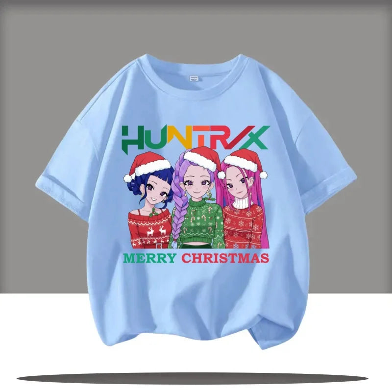 2025 New Hot KPop Demon Hunters Child Short Sleeve T-shirt Anime Character Print Tees Boys Girls Casual Tops Birthday Gift
