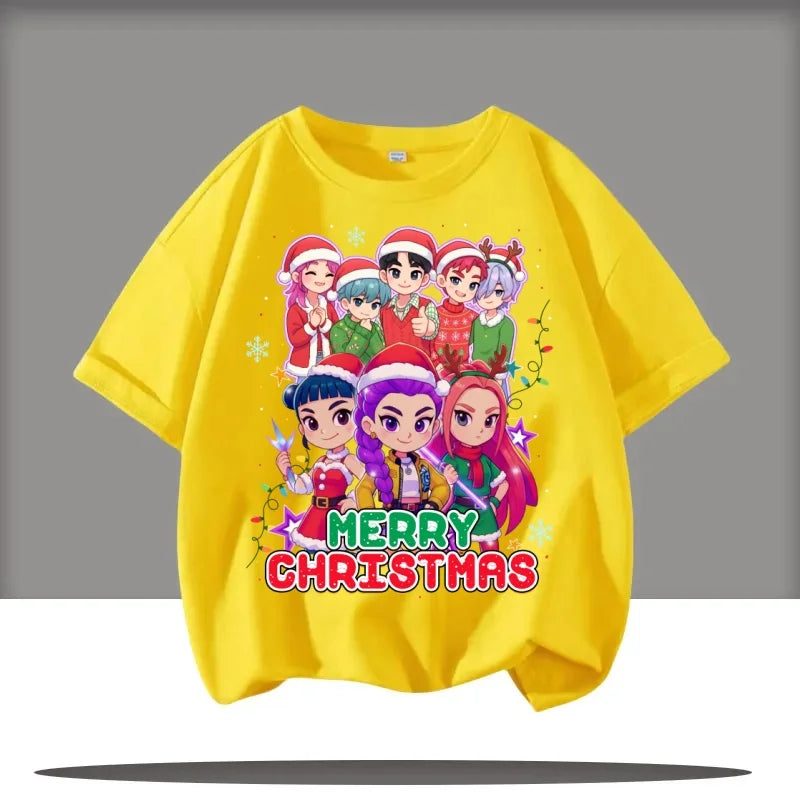 Kpop Demon Hunters Children's Clothing Short Sleeve T-shirt Cute Kpop Demon Hunters Tiger Harajuku Tshirt for Boys Girls