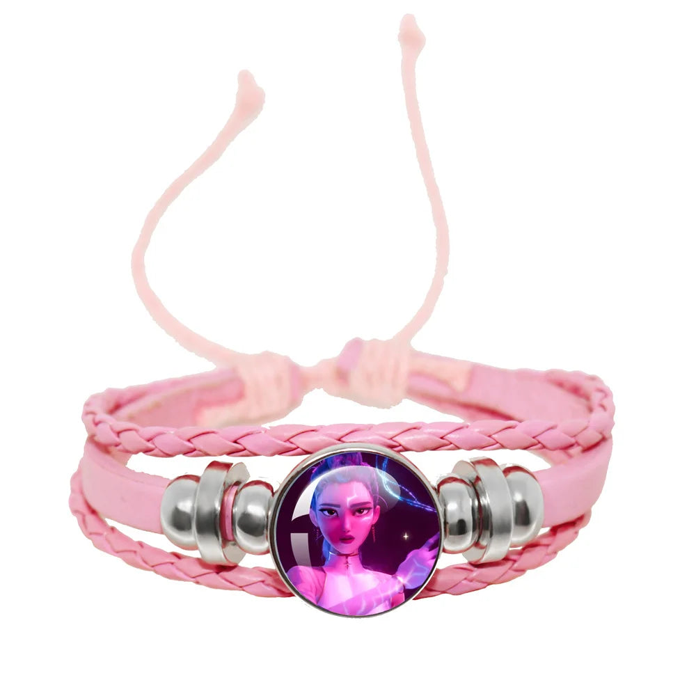 KPop Demon Hunters Pink Handmade Glass Bracelet Huntr-x Rumi Zoey Mira Bangles Jewelry Accessories Fans Couples Gift
