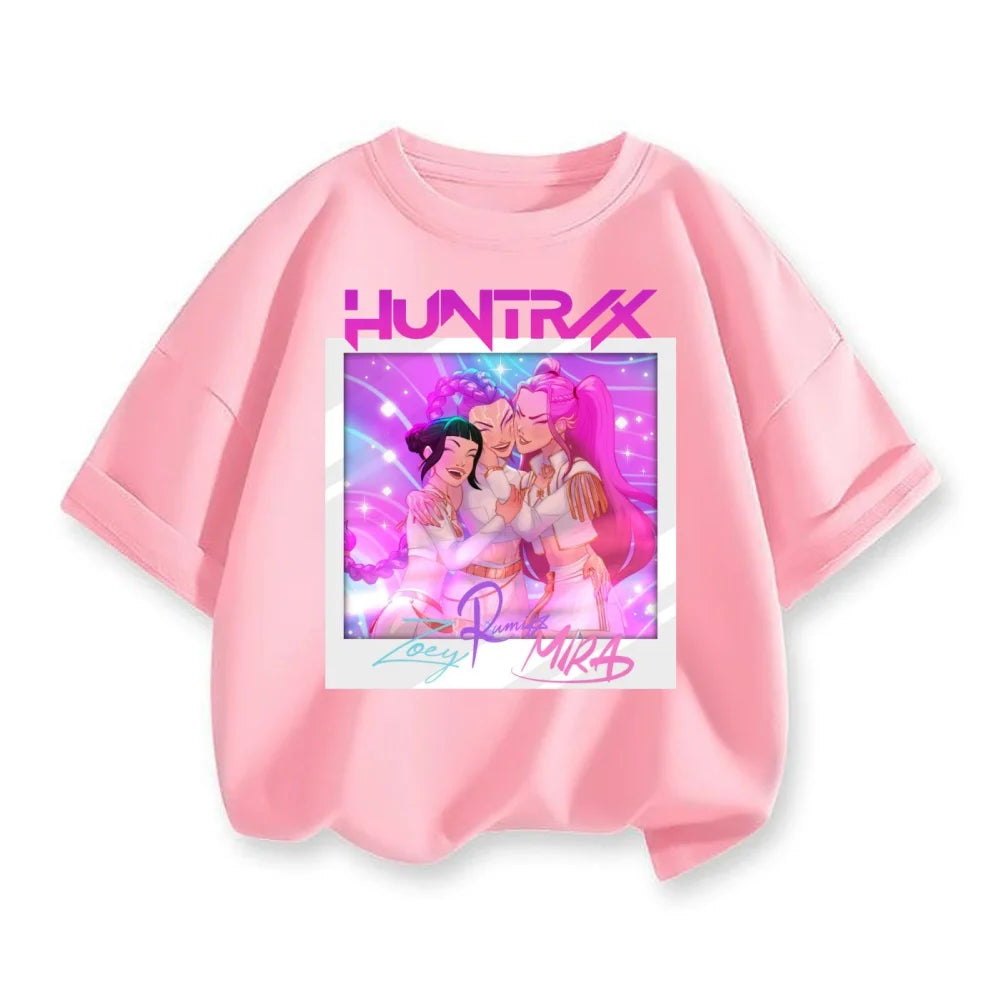 2025 New Hot KPop Demon Hunters Child Short Sleeve T-shirt Anime Character Print Tees Boys Girls Casual Tops Birthday Gift