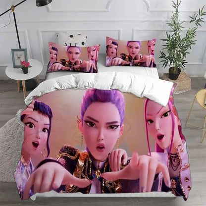 K-Pop D-Demon Hunters Theme Duvet Set EU Single Size Bedding Sets Quilt Bed Cover Duvet Cover 3Pieces for Kids & Adults