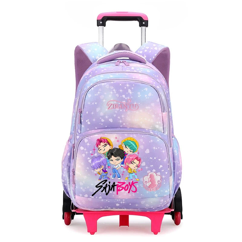 Kpop Demon Hunter Kids Backpack Kawaii Cartoon Printed School Backpack Girls Portable Trolley School Bags Children Birthday Gift