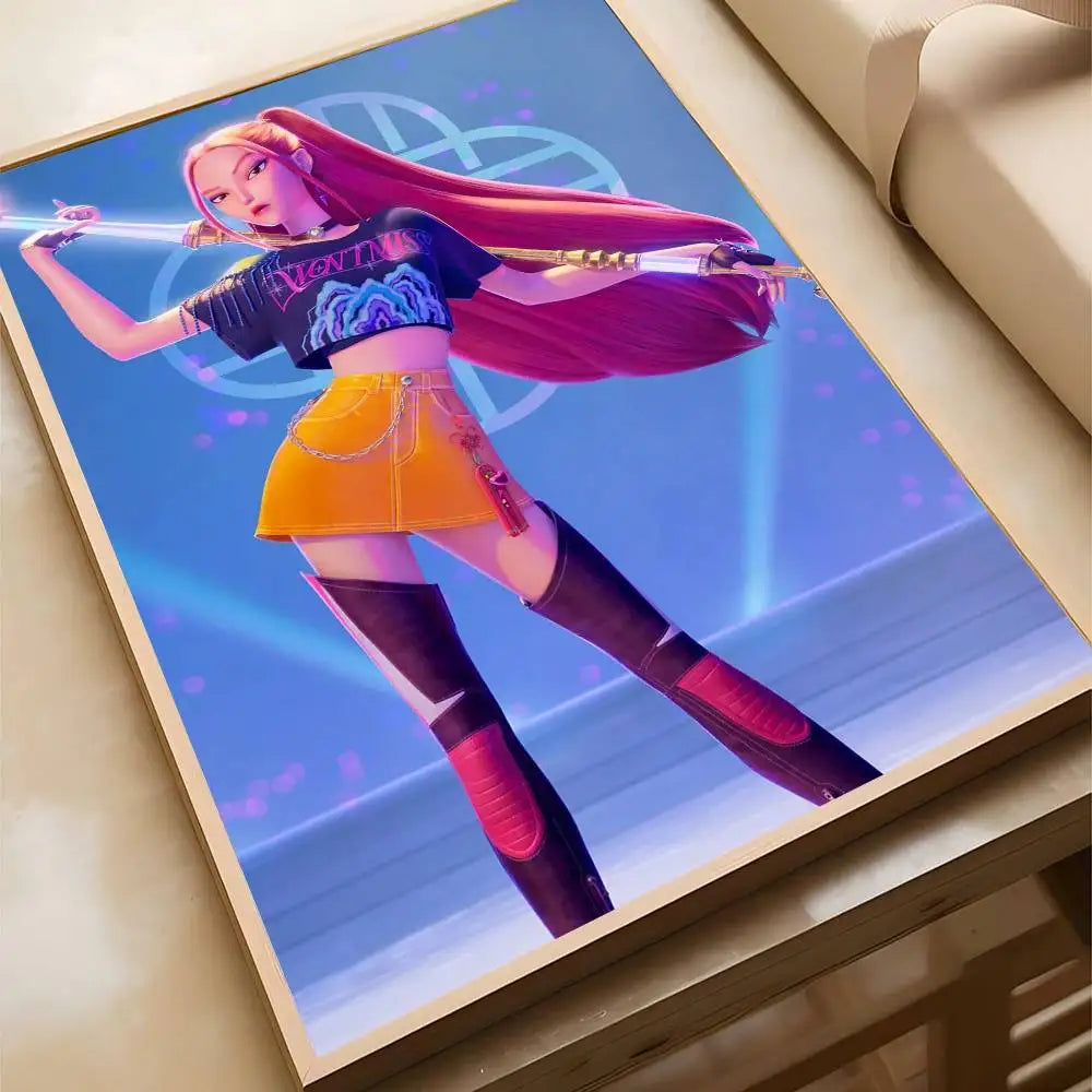 K-pop D-Demon Hunters Anime Poster Self-adhesive Art Waterproof Paper Sticker Coffee House Bar Room Wall Decor