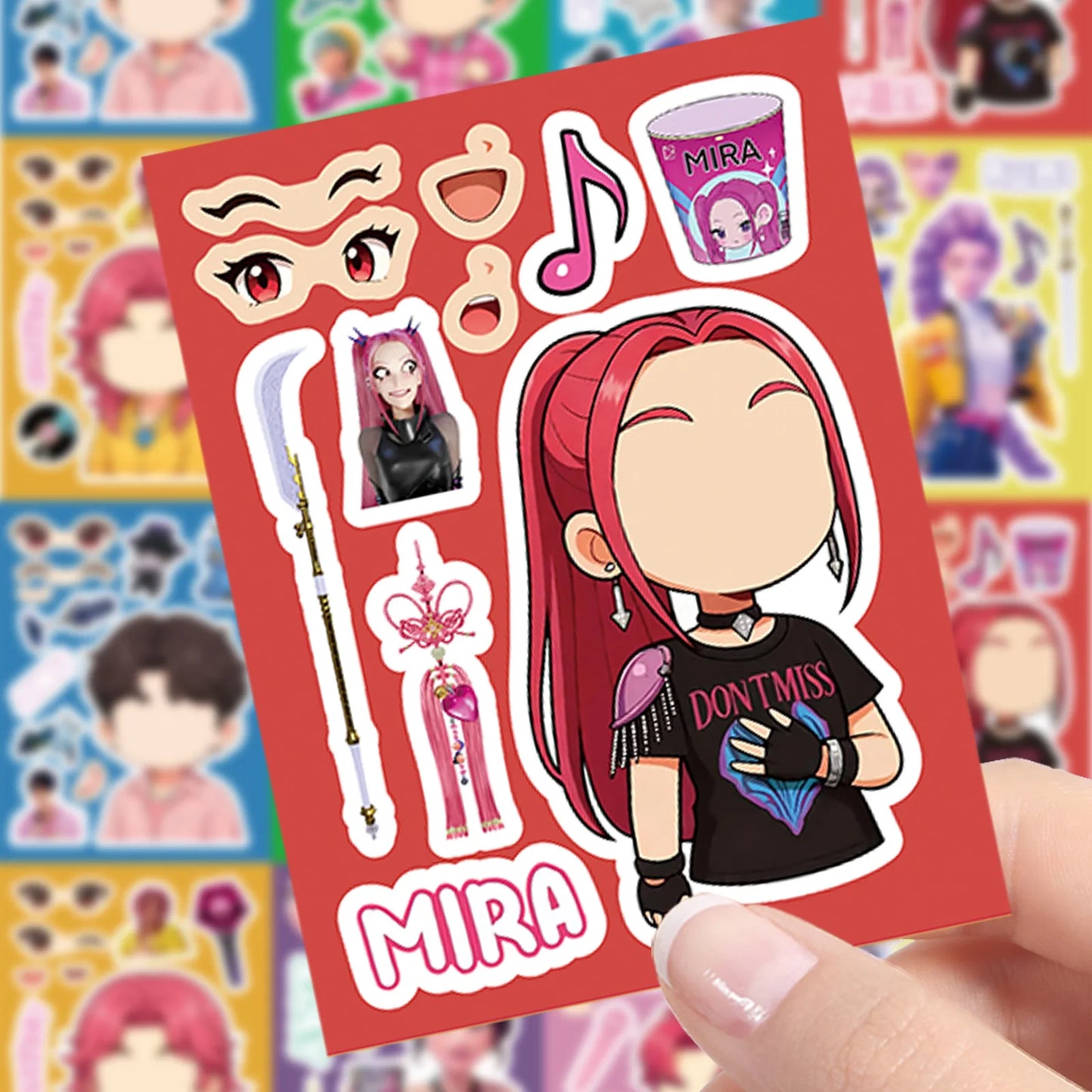 8 Sheets Cute KPop Demon Hunters Stickers Make A Face Puzzle Stickers Make Your Own DIY Game Jigsaw Education Toys