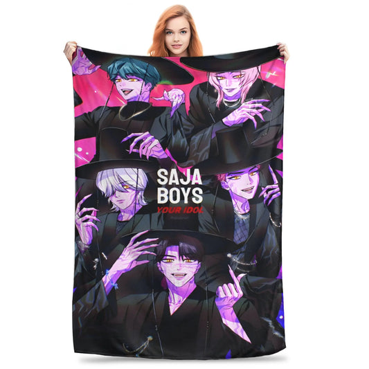 KPop Demon Hunters Anime Flannel Blankets Winter  Soft Bedding Throws for Kids Outdoor Graphic Bedspread Sofa Bed Cover