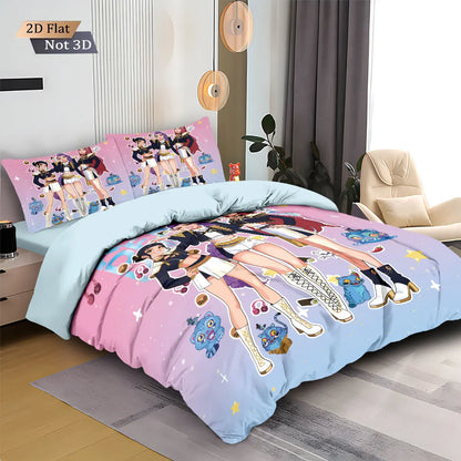 3pcs K-Pop Demon Hunters Print coreless Bedding Set Multi Sized Bedding Dormitory duvet Cover Soft Decoration, Machine Washable