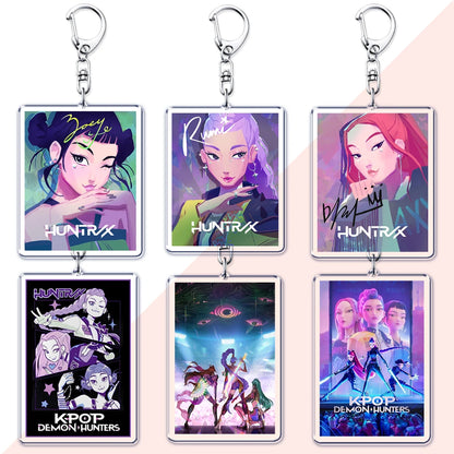 HOT Kpop Demon Hunters Huntrix Saja Boys Keychains for Accessories Bag Rumi Zoey Jinu Ramen Ramyeon Keyring Jewelry Fans Gifts