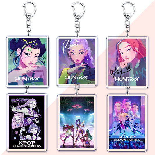 HOT Kpop Demon Hunters Huntrix Saja Boys Keychains for Accessories Bag Rumi Zoey Jinu Ramen Ramyeon Keyring Jewelry Fans Gifts