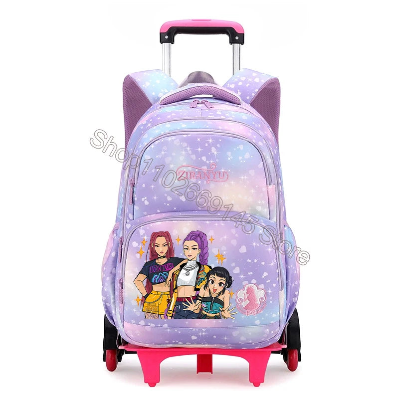 Kpop Demon Hunter Kids Backpack Kawaii Cartoon Printed School Backpack Girls Portable Trolley School Bags Children Birthday Gift