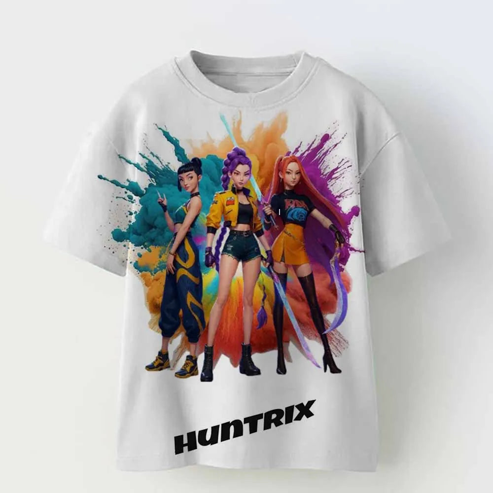 Kpop Demon Hunters Kid Adult Shirt Halloween 3D Mesh Comfortable Sports T-shirt Men's And Women's Extra Large Couple Dress