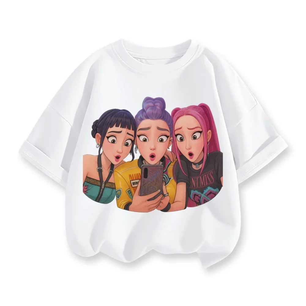 Y2K KPop Demon Hunters Kids T-shirt Cartoon Figure Printed Tops Tees Boys Girls Casual Short Sleeve Tshirt Children's Clothing