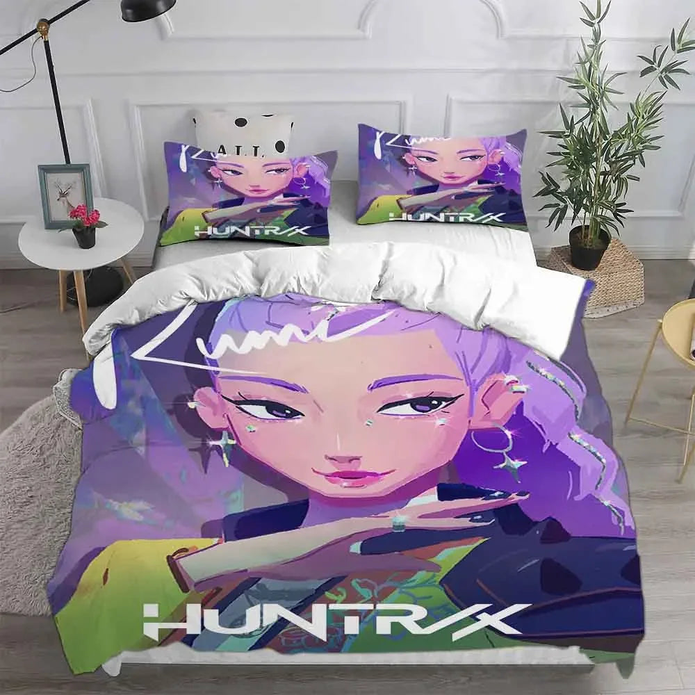 K-Pop D-Demon Hunters Theme Duvet Set EU Single Size Bedding Sets Quilt Bed Cover Duvet Cover 3Pieces for Kids & Adults