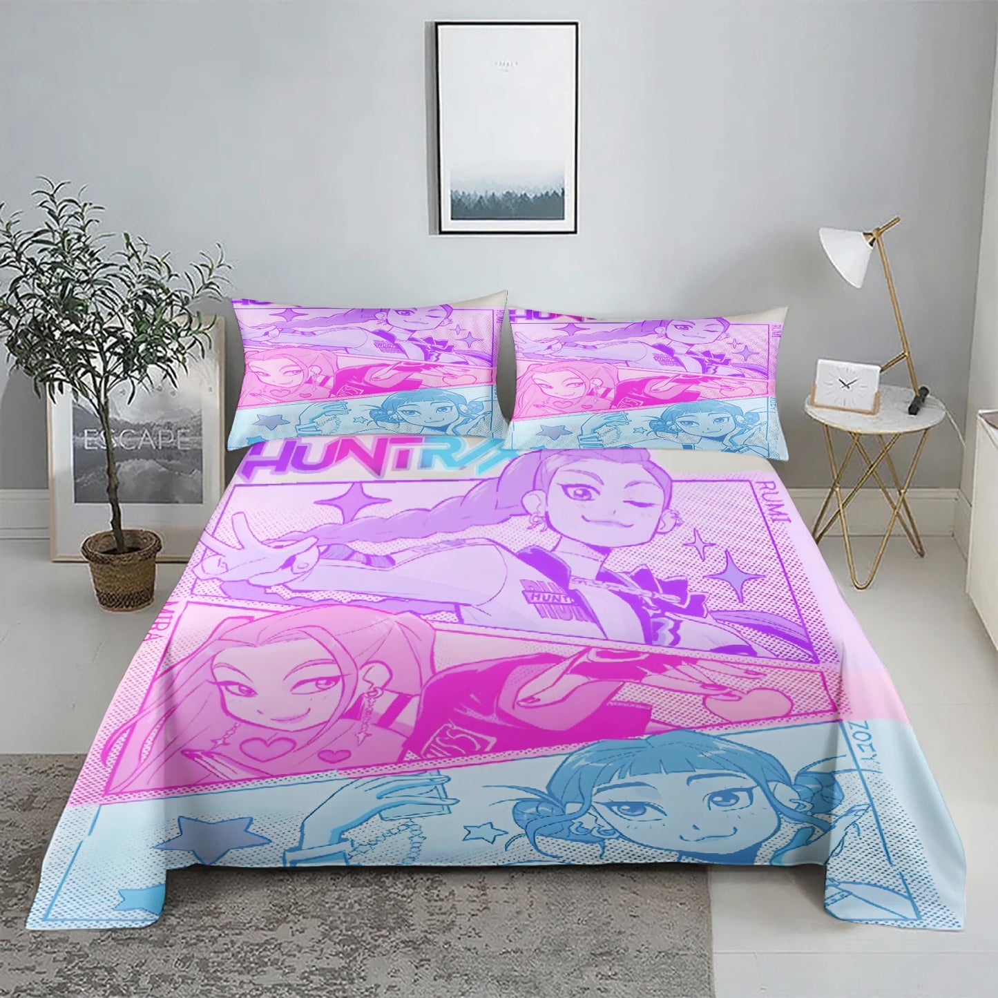 K-Pop D-Demon Hunters 3D Digital Flat sheet set Printing Bedroom Bed Sheet Pillowcase Bedding Kit for Home Decor
