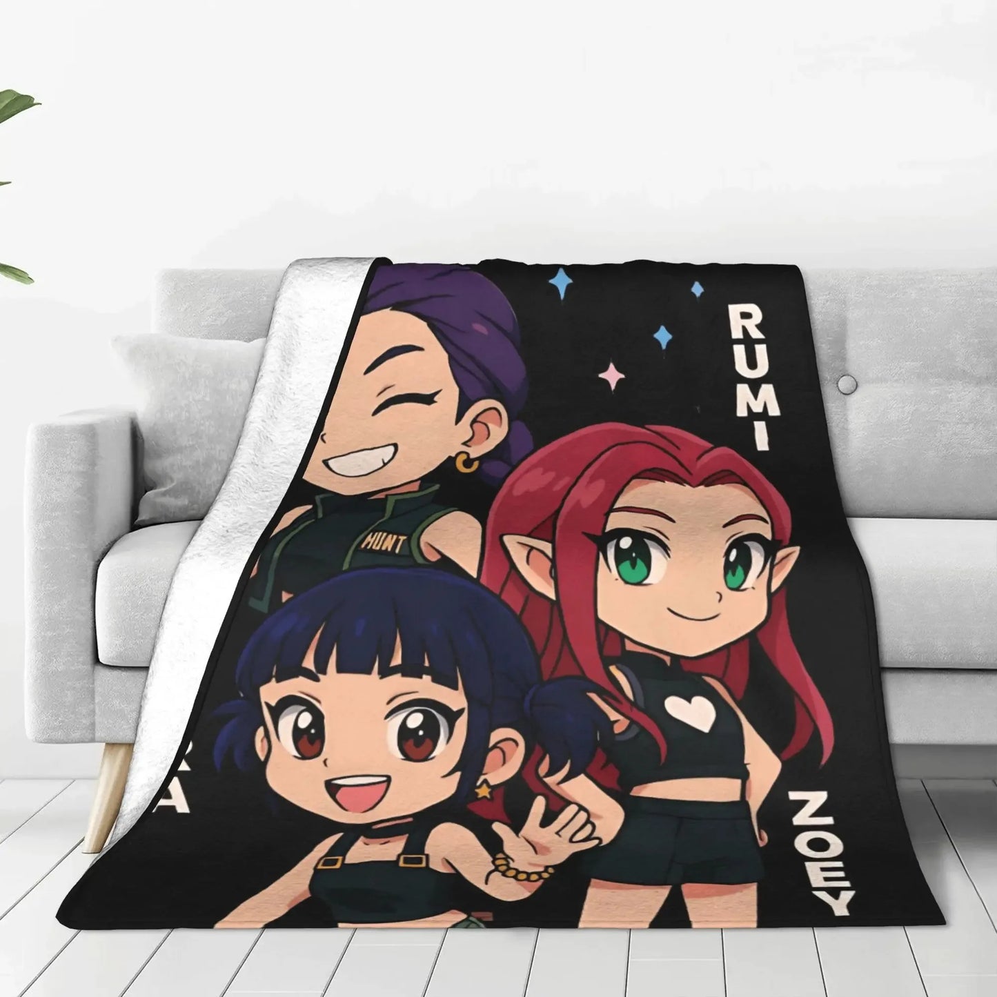 K-Pop Devil Hunter Blanket Is Suitable For Home Bedding And School Bedding. It Is A Must-Have Flannel Gift For Dormitories