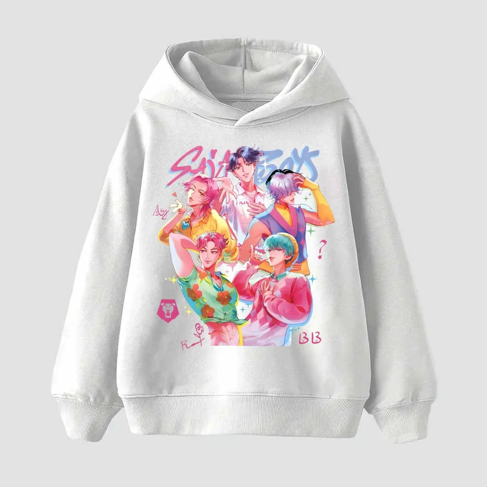 2025 KPop Demon Hunter Cartoon Girls Boy Hooded Sweatshirt Warm Children's Korean Wave Fashion Casual Tops Casual Girls Clothing