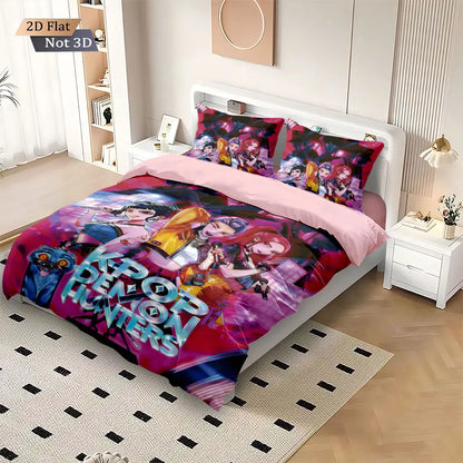 3pcs K-Pop Demon Hunters Chipless Quilt Set, Multi Size Bedrooms, Dormitory Bedding Decoration, Machine Washable