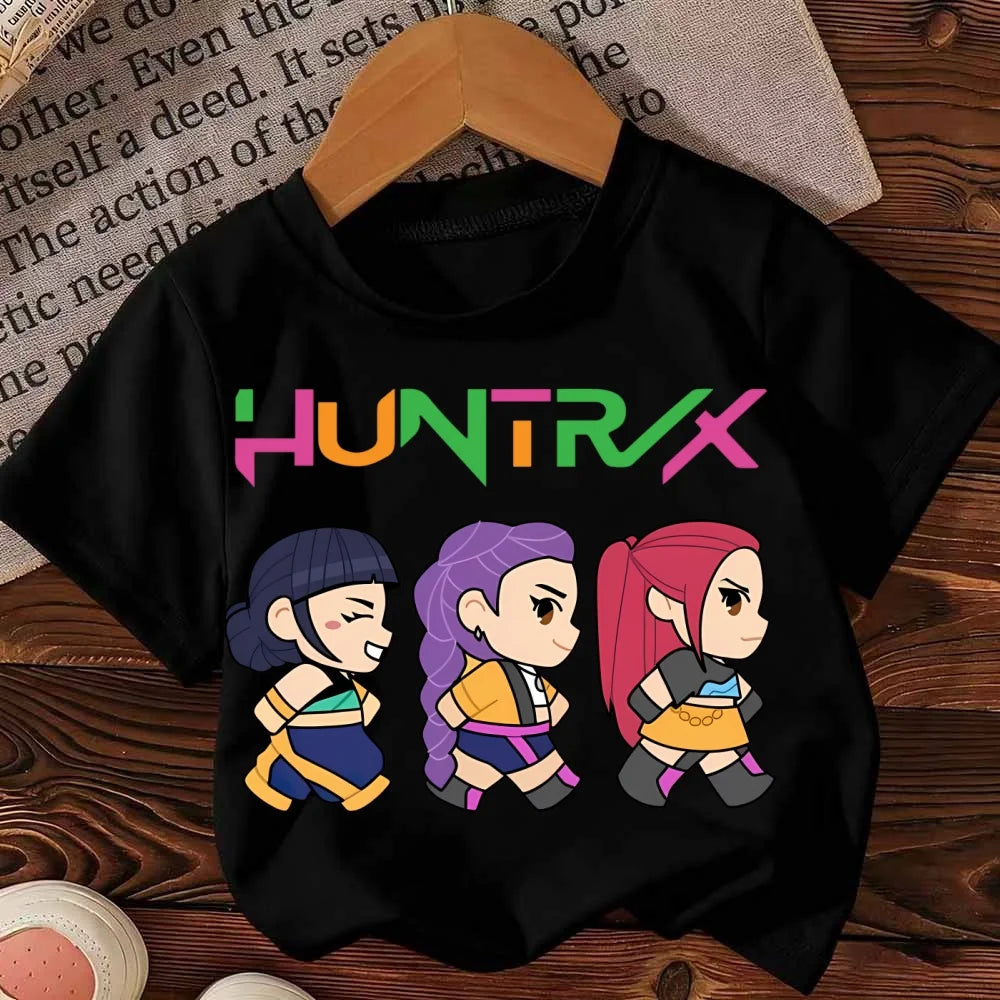 Huntrix Kpop Demon Hunters T-Shirt for Boys Girls Cotton Fans Gift Summer Crew Neck Short Sleeve Tees Fashion Kids T-shirt