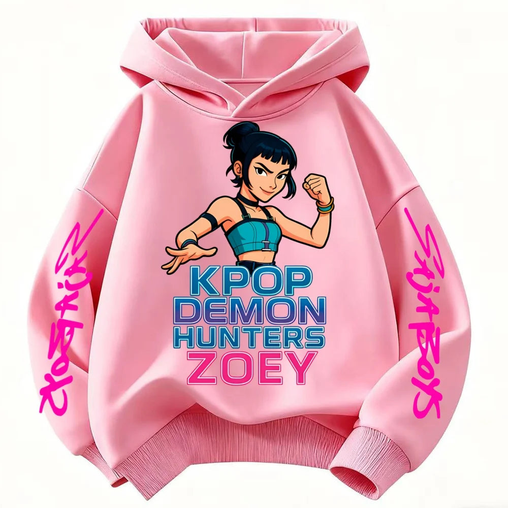 Rumi Cute KPop Demon Hunter Cartoon Girls Hooded Sweatshirt Warm Children's Wave Fashion Casual Tops Casual Black Pink Clothing