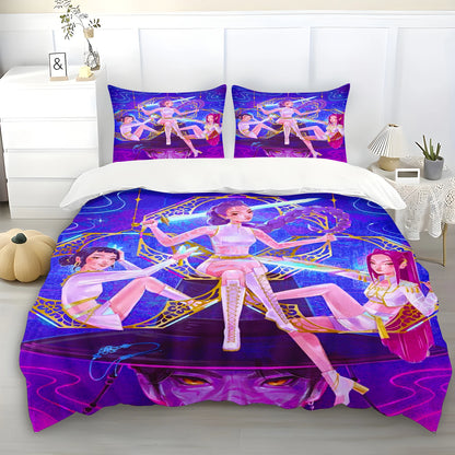 K-Pop Demon Hunters Themed Bedding Set Colorful Print Duvet Cover & Bed Sheet Student Dormitory Textile Kid Gift