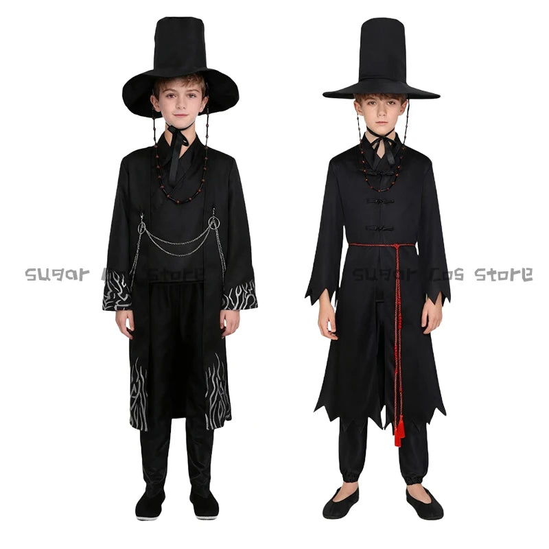 Kids Two Style Anime Jinu Cosplay Costumes Demon Hunter Saja Boy Kpop Group Singing Korea Style Boy Idol Halloween Party Costume