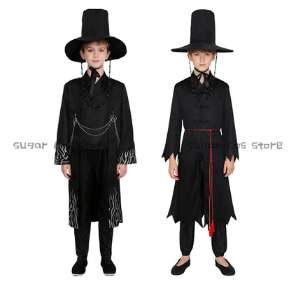 Kids Two Style Anime Jinu Cosplay Costumes Demon Hunter Saja Boy Kpop Group Singing Korea Style Boy Idol Halloween Party Costume