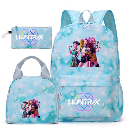3pcs K-pop Demon Hunters Backpacks Cartoon Anime Schoolbag with A Lunch Bag Waterproof Kids Knapsacks Gifts for Student Rucksack