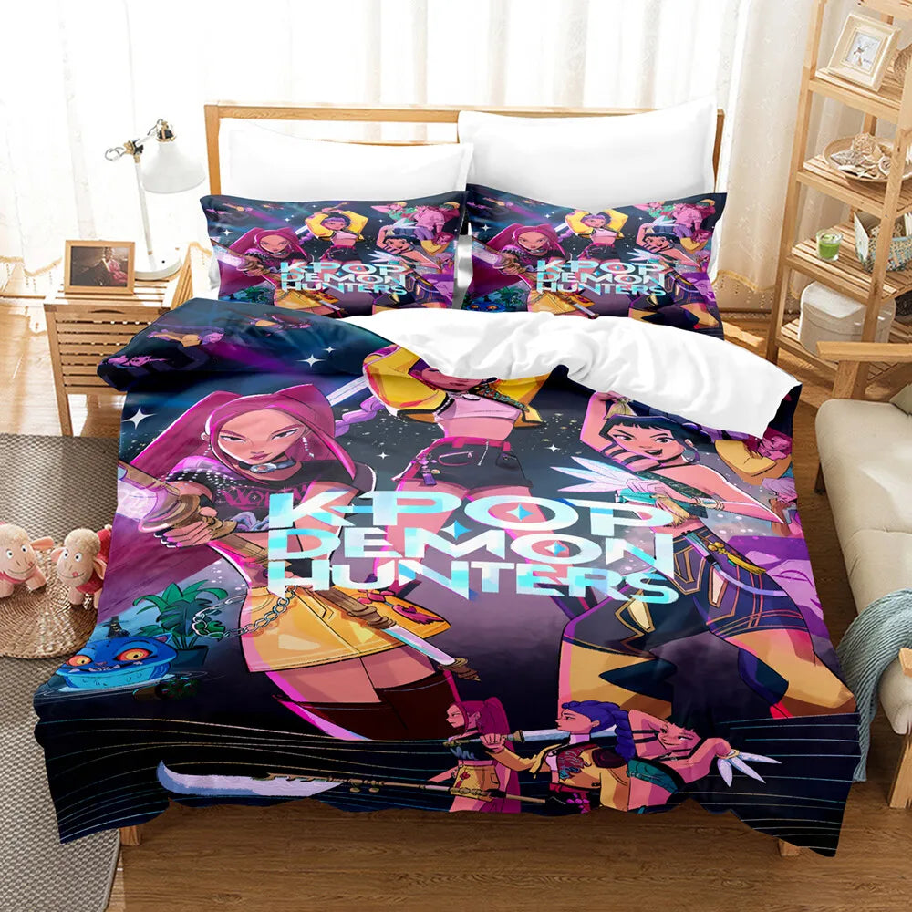 3pcs Kpop Demon Hunters Theme Duvet Cover Set EU Single Size Bedding Sets Quilt Cover Duvet Cover for Kids Adults k pop Huntrix