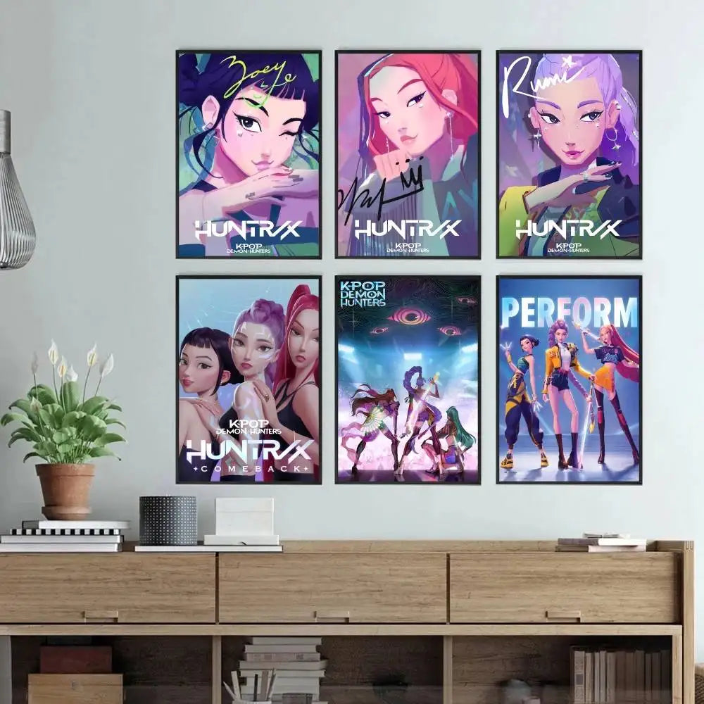 Movie KPop Demon Hunters Poster Self Adhesive Painting Living Room Office Decoration Bedroom Home Wall Sticker Prints