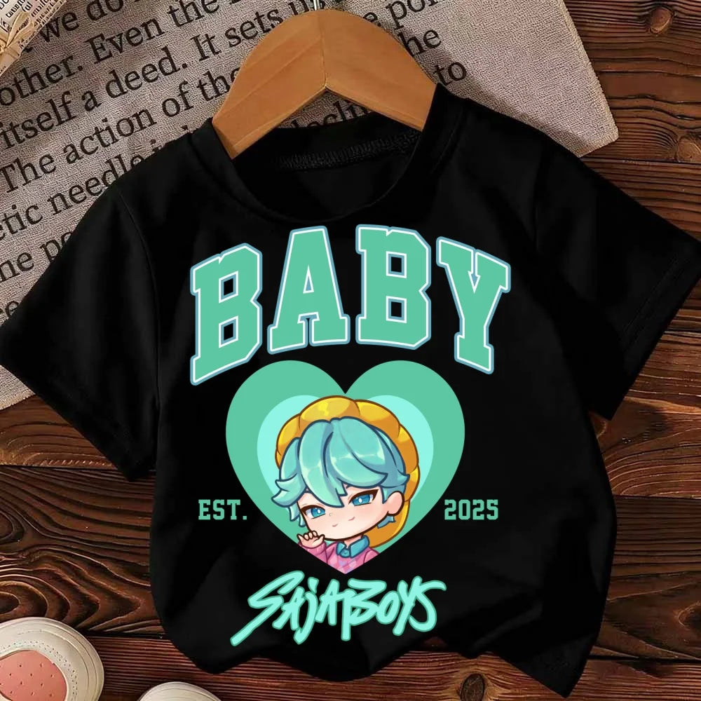 Cute Cartoon Saja Boys T-shirts Kpop Demon Hunters T Shirt Kids Boy Girl Summer Short Sleeve Round Neck Tops Children's Clothing