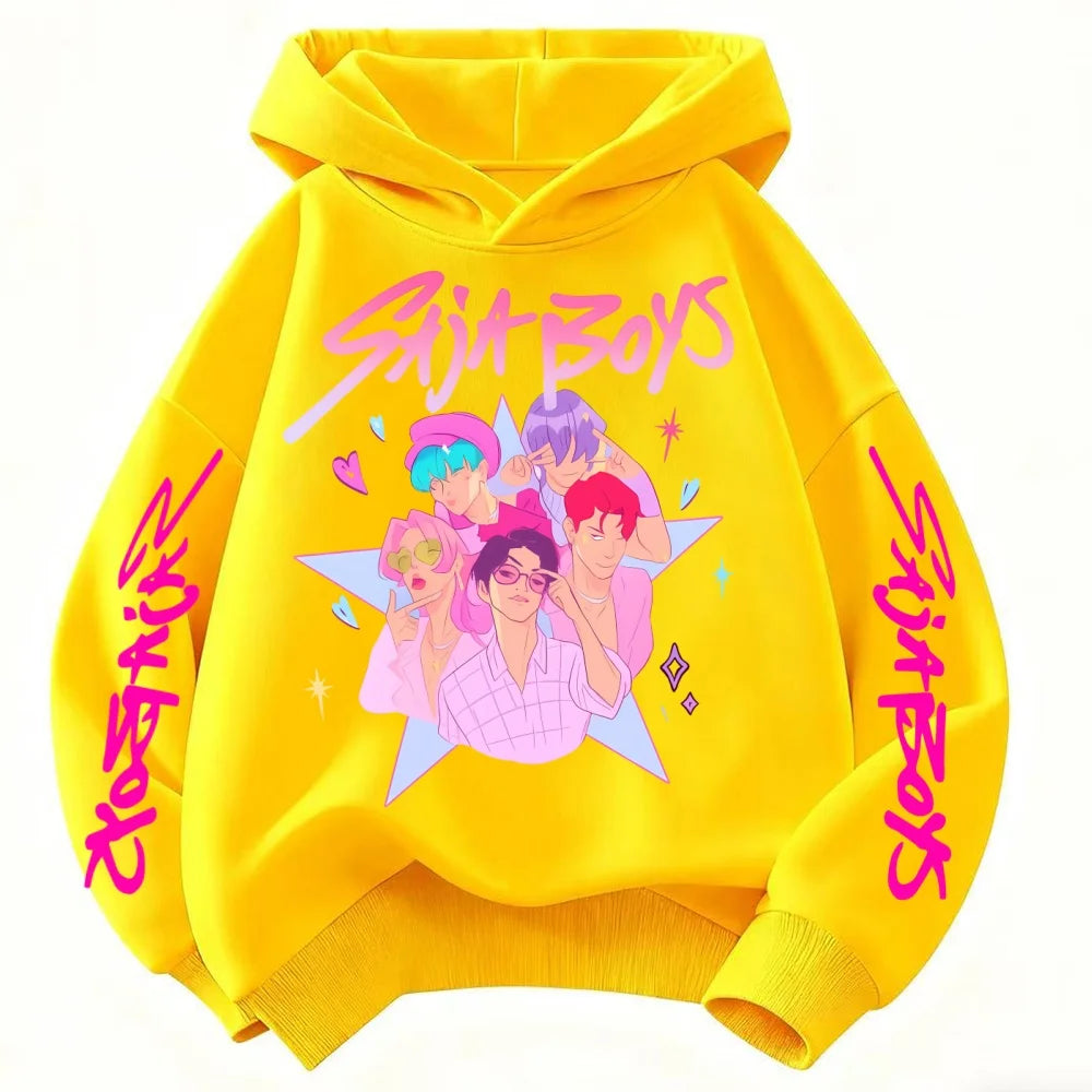 KPop Demon Hunter Saja Boys Cartoon Girls Boy Hooded Sweatshirt Warm Children's Korean Wave Fashion Casual Tops Casual Clothing