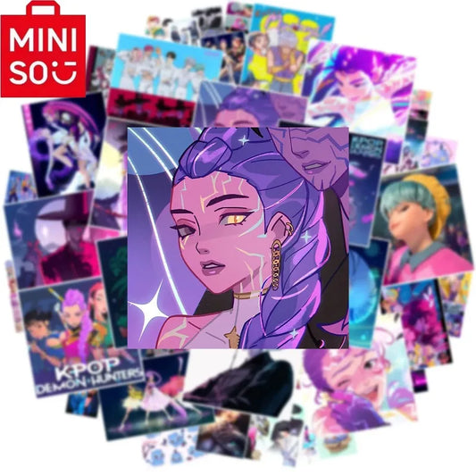 2025 MINISO brand new co branded K-op Movie Demon Hunters Huntrix Saja Boys Derpy Tiger Stickers  Vinyl  Toy Kid Gifts