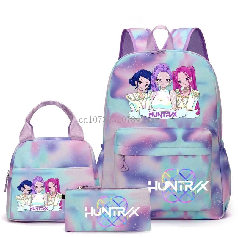 3pcs K-pop Demon Hunters Backpacks Cartoon Anime Schoolbag with A Lunch Bag Waterproof Kids Knapsacks Gifts for Student Rucksack