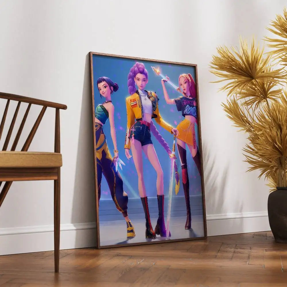 K-KPop Demon Hunter Poster Self-adhesive Art Waterproof Paper Sticker Coffee House Bar Room