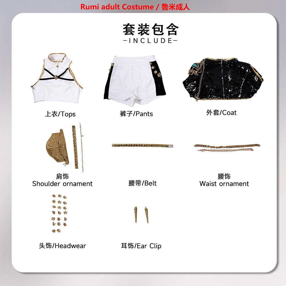 Black Golden Rumi Zoey Mira Cosplay KPop Demon Hunters Cosplay Costume Girls Suit kids Adult Halloween Party Role Playing Outfit