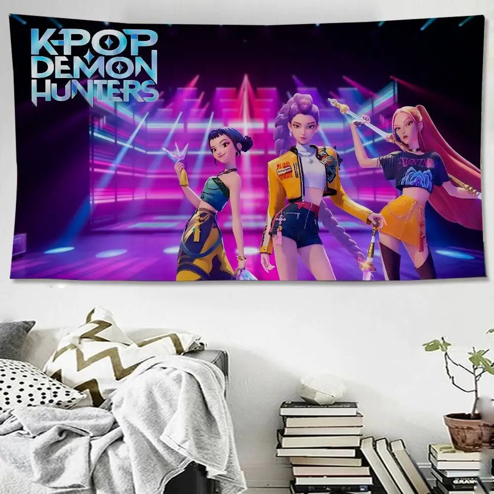 Kpop D-demon Hunters Anime Tapestry Hippie Flower Wall Carpets Dorm Decor Wall Hanging Home Decor