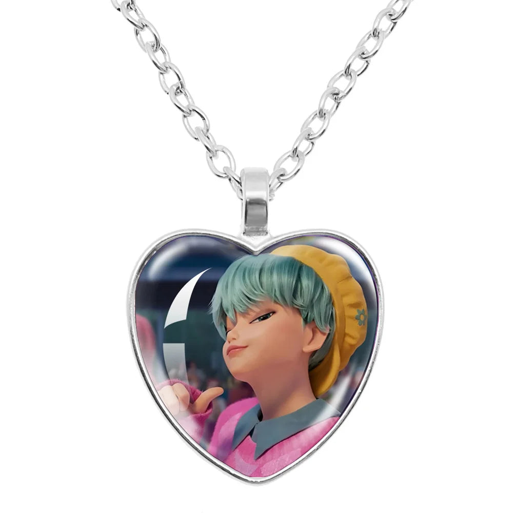 K-Pop Demon Hunters Huntr-x Rumi Zoey Mira Glass Heart Pendant Necklaces Accessories Charms Necklace Fans Jewelry Cosplay Gift