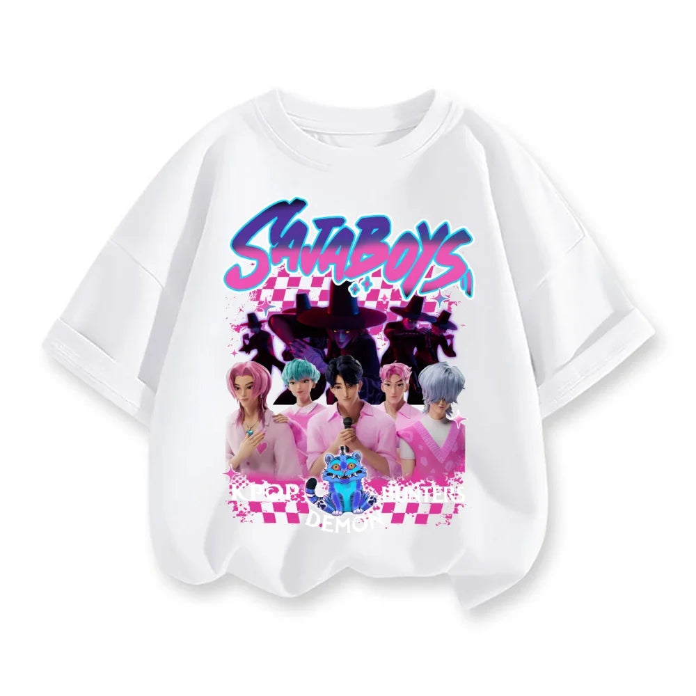 2025 Movie KPop Demon Hunters T-shirt Summer Short Sleeve Tee for Casual Loose 3-12 Year Girl Boy Graphic Printed Tops