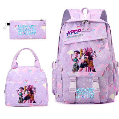 3pcs K-pop Demon Hunters Backpacks Cartoon Anime Schoolbag with A Lunch Bag Waterproof Kids Knapsacks Gifts for Student Rucksack