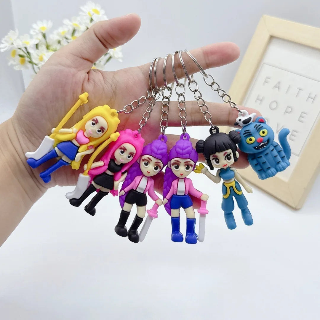 New K-pop Demon Hunters Anime Figure Keyring for Students Car Keychains Rumi Mira Zoey Pendants Backpack Decoration Key Ring