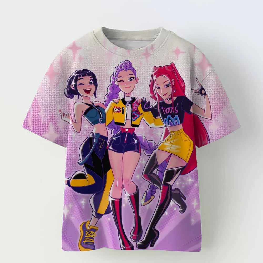 Baby Girl Boy Clothes KPop Demon Hunters 2025 Movie Fans Gift Summer T-shirt Tops Cartoon Print Cool Tshirt Kids Harajuku Top