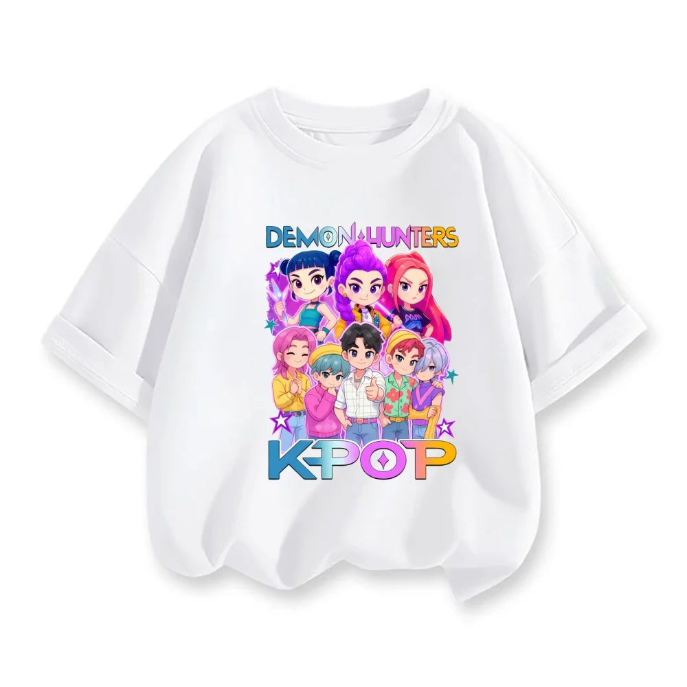 Y2K KPop Demon Hunters Kids T-shirt Cartoon Figure Printed Tops Tees Boys Girls Casual Short Sleeve Tshirt Children's Clothing